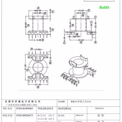 rm14骨架 L腳立式6+6針 排距=35.5mm 尺寸 LCP材質(zhì)