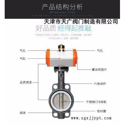 天廣閥門 不銹鋼氣動(dòng)對(duì)夾軟密封蝶閥 PTFE四氟閥座D671F-10/16P