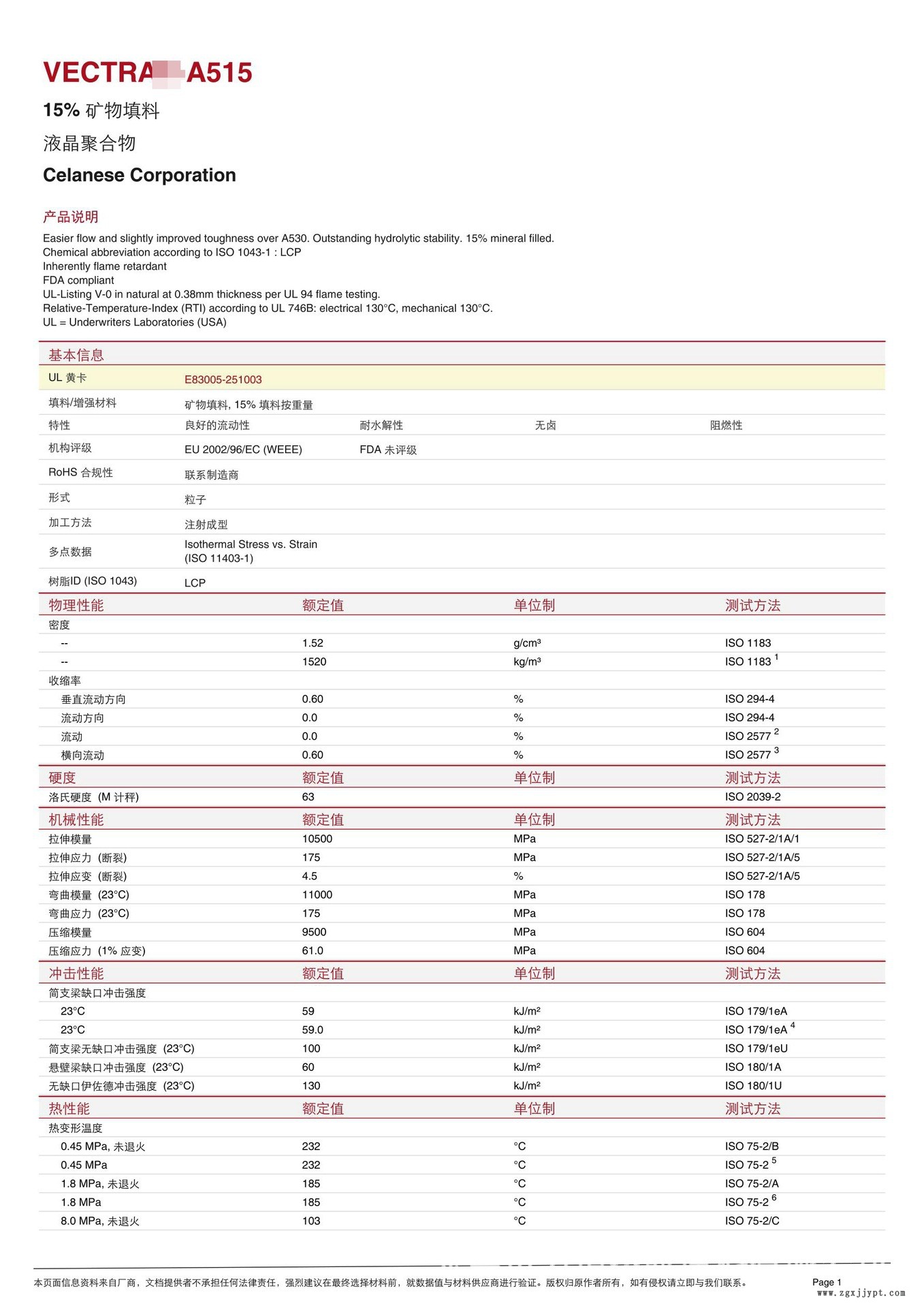 LCP/泰科納/A515 15%礦物增強 高流動 耐水解 耐高溫232度 防火V0示例圖2